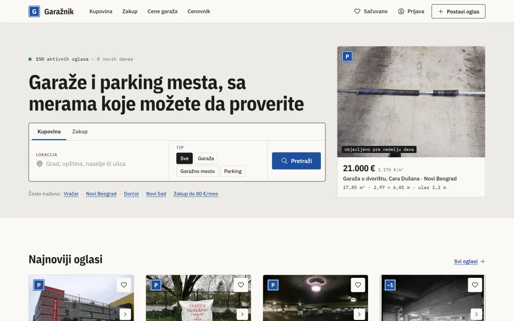 Sajt Garažnik — Portal za oglase