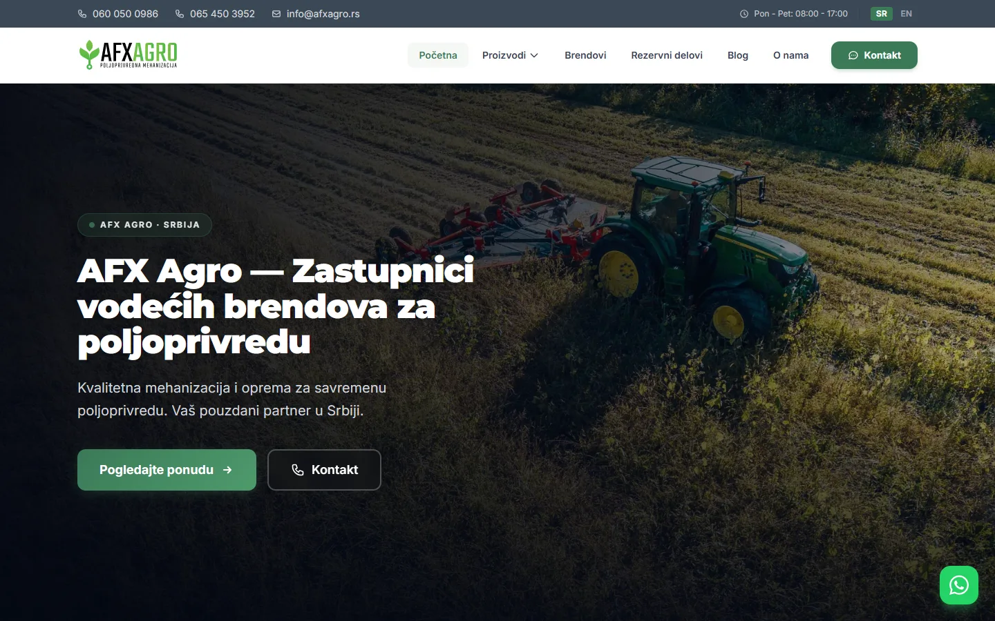 Naslovna strana sajta AFX Agro