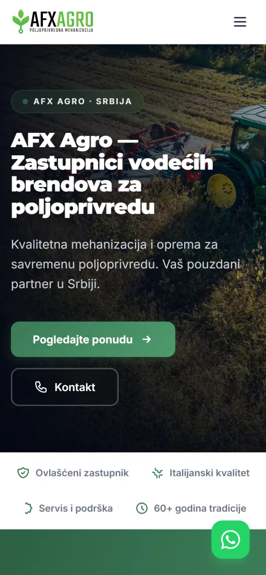 Sajt AFX Agro na telefonu