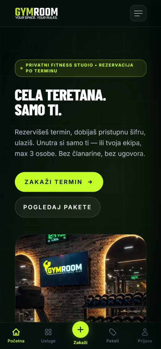 Sajt GymRoom Studio na telefonu